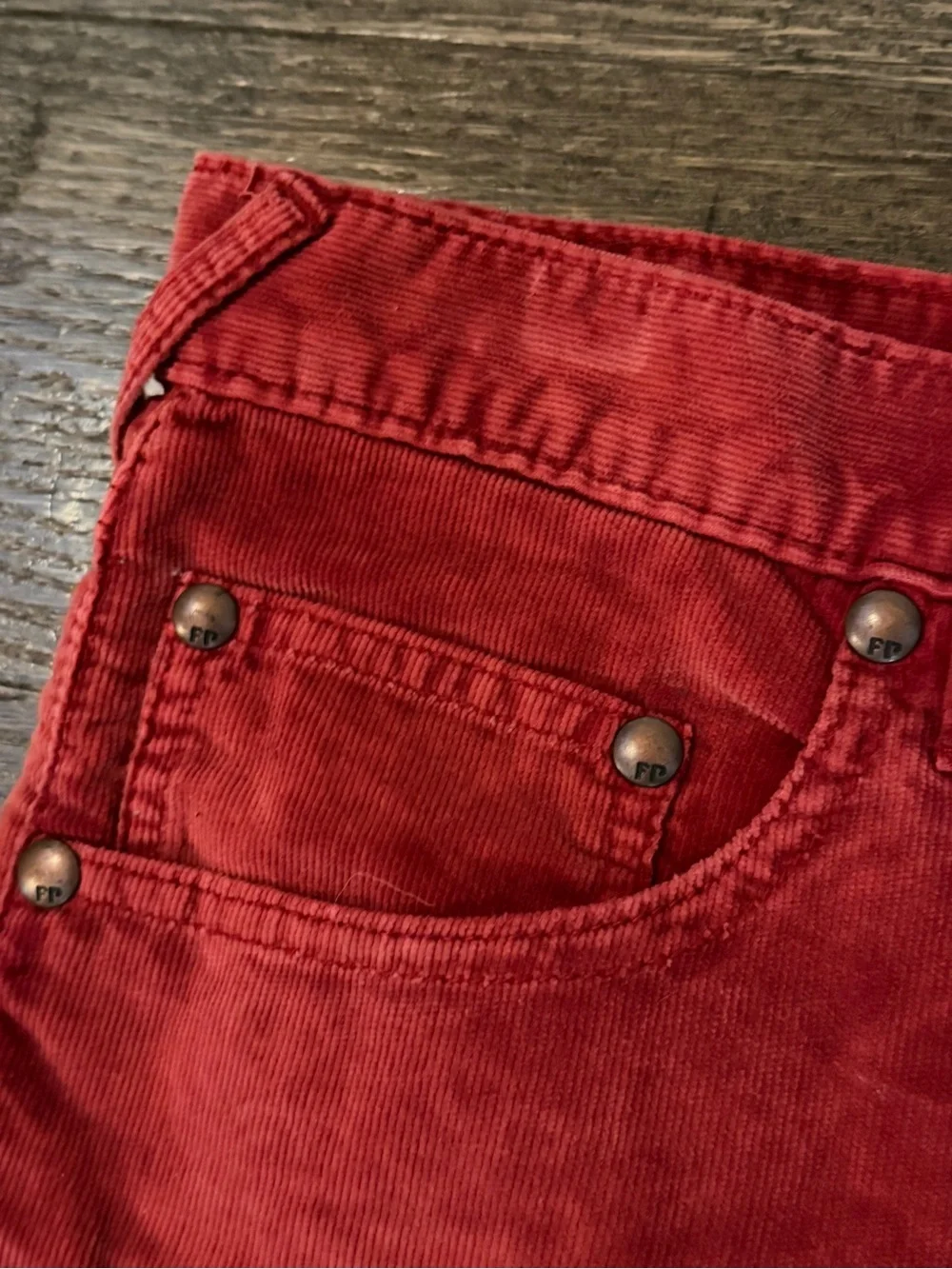 Free People Red Frayed Hem Shorts